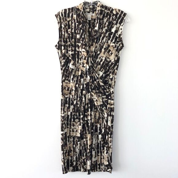 Kenneth Cole Sleeveless Dress Asymmetric Ruching Jersey In Brown & Tan - Picture 1 of 9